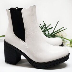 New Womens White Chelsea Elastic Ankle Boots Booties
